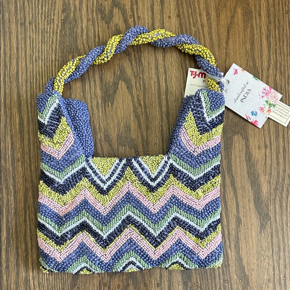 T.J.Maxx Handbags - T.J.Maxx Purple and Yellow Chevron Beaded Bag